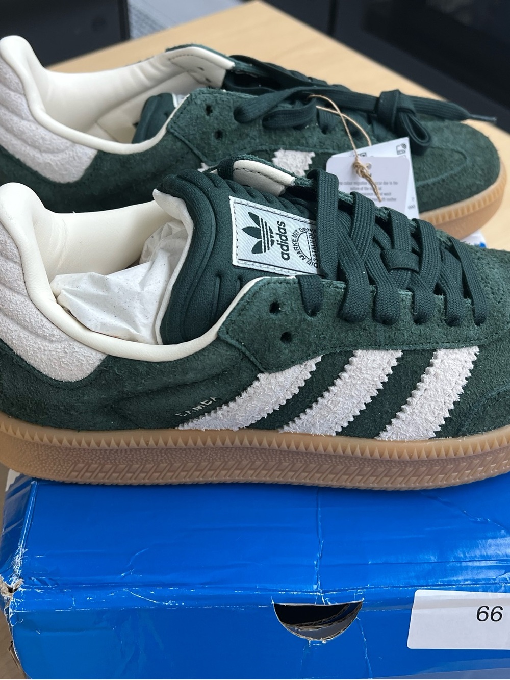 Adidas  Samba Sneakers in Dark Green and White with Gum Sole - Picture 3 of 7